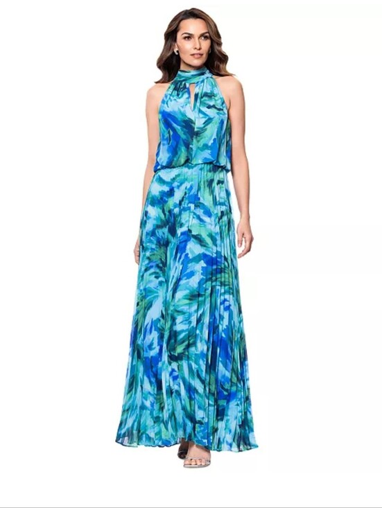 Xscape Dresses & Skirts - NWT Xscape Blue Green Printed Pleated Maxi Dress Sleeveless Blouson Size 10 $259